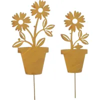 Frank Flechtwaren Gartenstecker Blume im Topf, 2er Set, Metall,