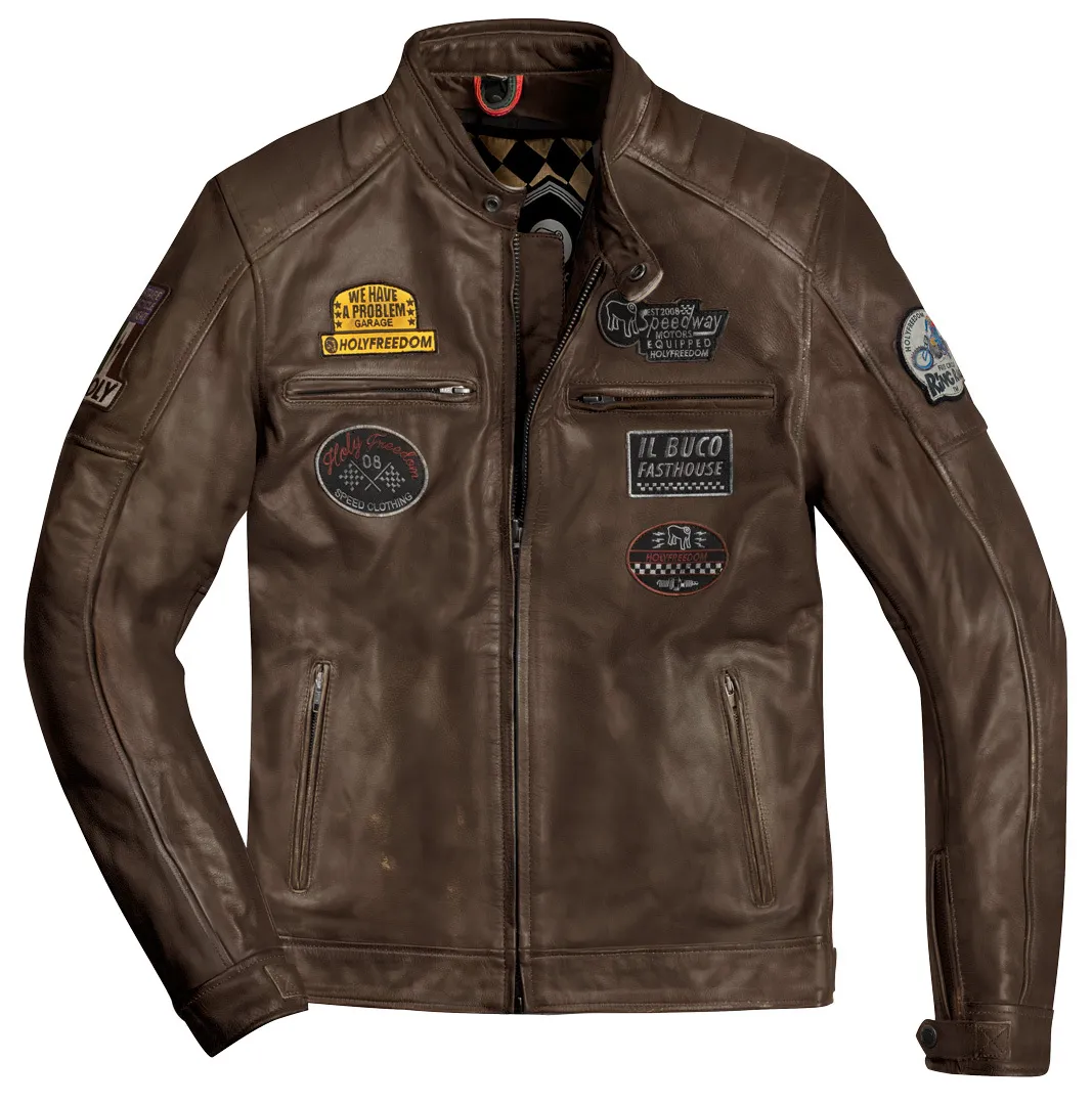 HolyFreedom Zero Motorrad Lederjacke, braun, Größe S für Männer