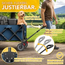 TRESKO Bollerwagen faltbar 300L mit Bremse blau