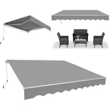 ACXIN 3,6m x 3m Aluminium Markise Sonnenschutz Gelenkarmmarkise Kassettenmarkise Balkonmarkise, Vordach UV Schutz, Einfache Handkurbel-Bedienung Terrassenüberdachung - Hellgrau