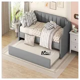 XDeer Gästebett 90 x 200(190) DAY-Betten, Gepolstertes Einzeltagesbett mit Rollbett, Beige