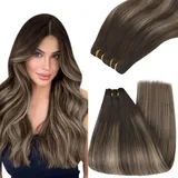 YoungSee Echthaar Tressen zum Einnahen Ombre 55cm Tressen Echthaar Braun Ombre Aschblond Tressen Extensions Echthaar 100g Extensions Tressen Echthaar Weft Extensions Echthaar Remy #4/18/4