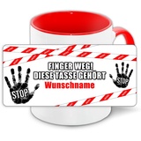 Tasse personalisiert mit Namen und Motiv Finger weg, diese Tasse gehört ... | Büro-Tasse mit Wunschnamen | Bunter Kaffee-Becher rot