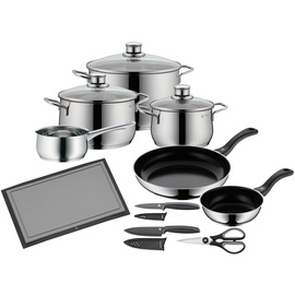 WMF Diadem Plus Topf-Set 6-tlg. 3 x Fleischtopf + 2 x Bratpfannen + Stielkasserolle inkl. Schneidebrett + 2 Messer + 1 Schere