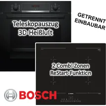 Bosch HERDSET Bosch Backofen Teleskopauszug mit Induktionskochfeld Bratsensor - autark, 60 cm - Schwarz