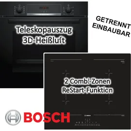 Bosch HERDSET Bosch Backofen Teleskopauszug mit Induktionskochfeld Bratsensor - autark, 60 cm - Schwarz
