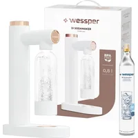 Wessper Wassersprudler, Sprudelwasser Maschine, Set 1L Wasser Sprudel PET- Flaschen BPA-Frei & 60L CO2 Zylinder | Trinkwassersprudler Water Carbonator - Weiß