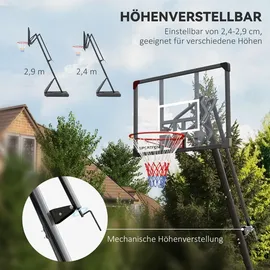 sportnow Basketballständer mit Rollen 107x70cm Rückwand, Mobiler Basketballkorb mit Ständer, verstellbare Korbhöhe 236-293 cm