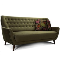 CAVADORE 3-Sitzer-Sofa Abby / Retro-Couch im Samt-Look mit Knopfheftung / 183 x 89 x 88 / Samtoptik, grün