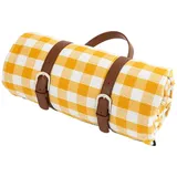 Pesoncarl wasserdichte Picknickdecke mit Tragegriff, Mehrzweck-Strandmatte für Reisen, Camping, gelb und weiß kariert, Picknickdecken
