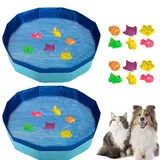 Katzenpool mit Spielzeug, Pool Spielzeug mit Fisch Spielzeug, Tragbares Katzenpool Hundepool, Interaktives Katzenspielzeug, Kleine Planschbecke, Sommer Wasserspielzeug für Katze Hunde (30 x 10 CM * 2)