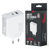 MaxLife Schnellladegerät, 2X USB-C, 1x USB Ladegerät, 45W, Power Delivery und Quick Charge für iPhone Samsung, Xiaomi Handy, Ladeadapter, Wandladegerät Steckdosenadapter, weiß