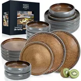 Moritz & Moritz SOLID 36-tlg Steinzeug Geschirr Set 12 Personen - Geschirrset 12 Personen aus je 12 Dinner Teller, Kleine Teller, Tiefe Teller