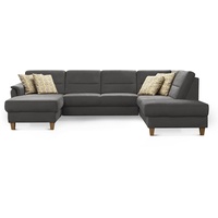 CAVADORE Wohnlandschaft Palera / U-Form Sofa mit Schlaffunktion, Stauraum und Federkern / 314 x 89 x 212 / Mikrofaser, Grau