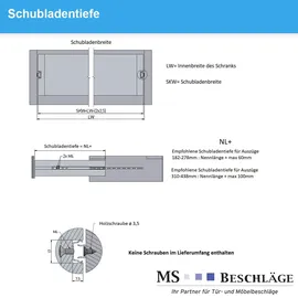 MS Beschläge Teilauszug 310 mm Nutauszug 17 mm Führungsschiene