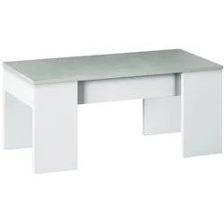 Dmora Couchtisch Oceanside, Couchtisch mit abnehmbarer Platte, Couchtisch für das Wohnzimmer, 100x50h45/56 cm, Weiß und Beton