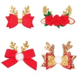 ANEWISH Süß 4 Stücke Weihnachten Haarspangen für Mädchen Glitzer Geweih und Bowknot Deko Haarclips Haarbögen Haarklammern Rot Haarschmuck Set