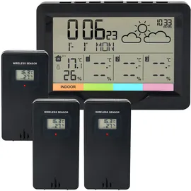casativo Profi Funk-Wetterstation Schwarz 3 Aussensensoren