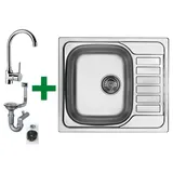 Faizee Möbel Edelstahlspüle 1 Becken links Einbauart silberfarben Handbetätigung 600 x 505 mm