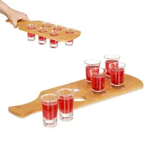 Relaxdays Schnapsbrett, mit 6 Gläsern, 4 cl, Schnapstablett mit Griff, Geschenkidee, Schnapsglashalter, Bambus, Natur