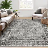 GarveeHome Vintage Waschbarer Teppich 160x230cm Wohnzimmer Retro Rugs for Living Room Weich rutschfest Groß Tepich Kurzflor Schlafzimmer Carpet Living Room Bedroom Esszimmer Teppiche Büro, Grau