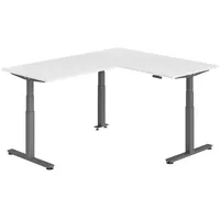 Bümö Eckschreibtisch Weiß, Graphit, Nachbildung, Rechteckig, 160x74x200 cm, FSC