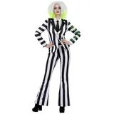 Smiffys Kostüm Beetlejuice Hosenanzug - Halloween Kostüm Damen, Werde zur weiblichen Version des verrückten Geists aus der 80er Jahre weiß M