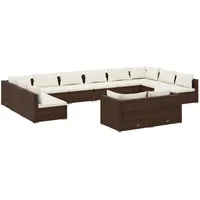 vidaXL 12-tlg. Garten-Lounge-Set mit Kissen Braun Poly Rattan