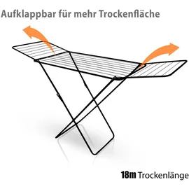 BigDean Wäscheständer Schwarz zusammenklappbar 18m Trockenlänge – Wäschetrockner Ständer mit X-Beinen für stabilen Stand – Europe