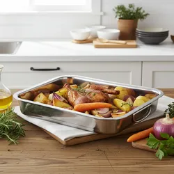 Backofen Bräter aus Edelstahl mit Rost & Griffen - zum Braten & Backen von Fleisch, Fisch oder Gemüse - Bratschlitten für Elektro- & Gasöfen