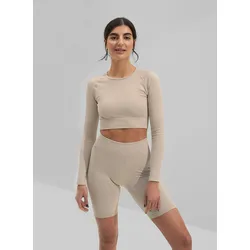 Beige Ribbed Seamless Biker Shorts M