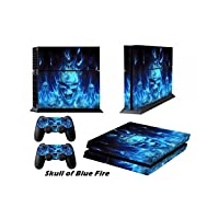 DOTBUY PS4 Skin Aufkleber Sticker Design Folie schützende Haut Schale für Sony Playstation 4 Konsole und 2 Dualshock Controller (Blue Fire Skull)