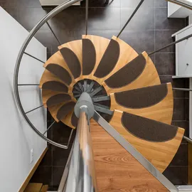 Relaxdays Stufenmatten 15er Set, abgerundete Treppenstufenmatten, 65x24 cm, selbstklebende Treppenteppiche, Dunkelbraun