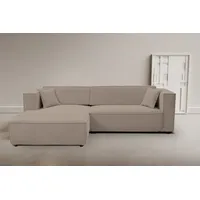 WERK2 Ecksofa Atlanta-New, modernes Design, Stellmaße 295x182 cm, L-Form, Kedernaht, hoher Komfort, Schlaffunktion & Bettkasten, Cord, Greige grau
