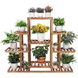 Pflanzenregal Blumenregal, Blumenständer Massivholz, Blumentreppe Garten, Pflanzentreppe Mehrstoeckig, Holzregal 6 Etagen - 115x25x96.5cm