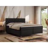 MKS Meble Boxspringbett 160x200, Bett 160x200 mit Matratze H3, Boxspringbett 160x200 mit Bettkasten und Topper, Polsterbett 160x200 Füße - - Schwarz Kunstleder - H3