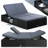 CASARIA Polyrattan Gartenliege Schwarz/Anthrazit 200x115x33cm