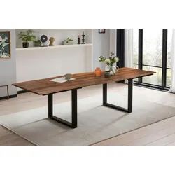 SAM® Esstisch Baumkante Akazie nuss 220(320)x100 Ansteckplatten schwarz ADINA