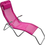Spetebo Gartenliege mit Kopfkissen 190 cm klappbar hochwertig verarbeitet - Fuchsia - Garten Sonnenliege mit Kunststoffgewebe - Kippliege Relaxliege Saunaliege für Garten Reise Urlaub