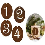 HERZONE Metall Adventszahlen 1-4 Adventskranz Zahlen Holz 1 2 3 4 für Kerzen Kerzenhalter Holz Anhänger Deko Kerzenstecker Weihnachten Kerzen Dekoration Adventsdeko (Ellipse)