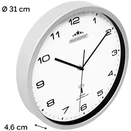 monzana Wanduhr Funk Automatische Zeitumstellung Geräuscharm Quarzuhrwerk Analog Funkuhr Uhr Modern Weiß Silber