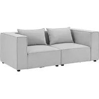 Juskys Modulares Sofa Domas 2 Sitzer mit Armlehnen + Kissen Stoff Hellgrau