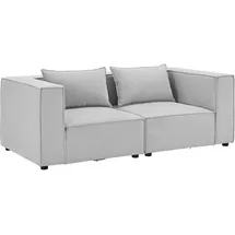 Juskys Modulares Sofa Domas 2 Sitzer mit Armlehnen + Kissen Stoff Hellgrau