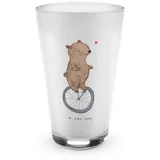 Mr. & Mrs. Panda Glas Bär Einrad fahren - Transparent - Geschenk, Glas, Latte Macchiato, Ca, Premium Glas, Edles Matt-Design