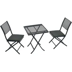 Garten-Essgruppe MERXX "»Samos«", grau (graphit, graphit, graphit), Stahl, Sitzmöbel-Sets, Tisch klappbar: LxB: 60x60 cm