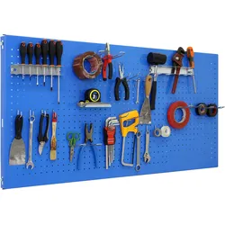 SimonRack Perforierte Metallplatte für Werkzeuge 1500x600 BLAU + 22 Haken + 3 Zubehör