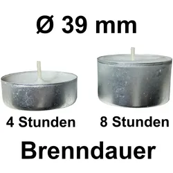 100 Teelichter 4 Std. Brenndauer Ø 39 mm