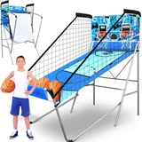 SereneLife Arcade Basketball Spiel, Klappbarer Einzel/Doppel-Basketballkorb, Elektronische Punkteanzeige, Robuste Konstruktion, Indoor/Outdoor -Sport