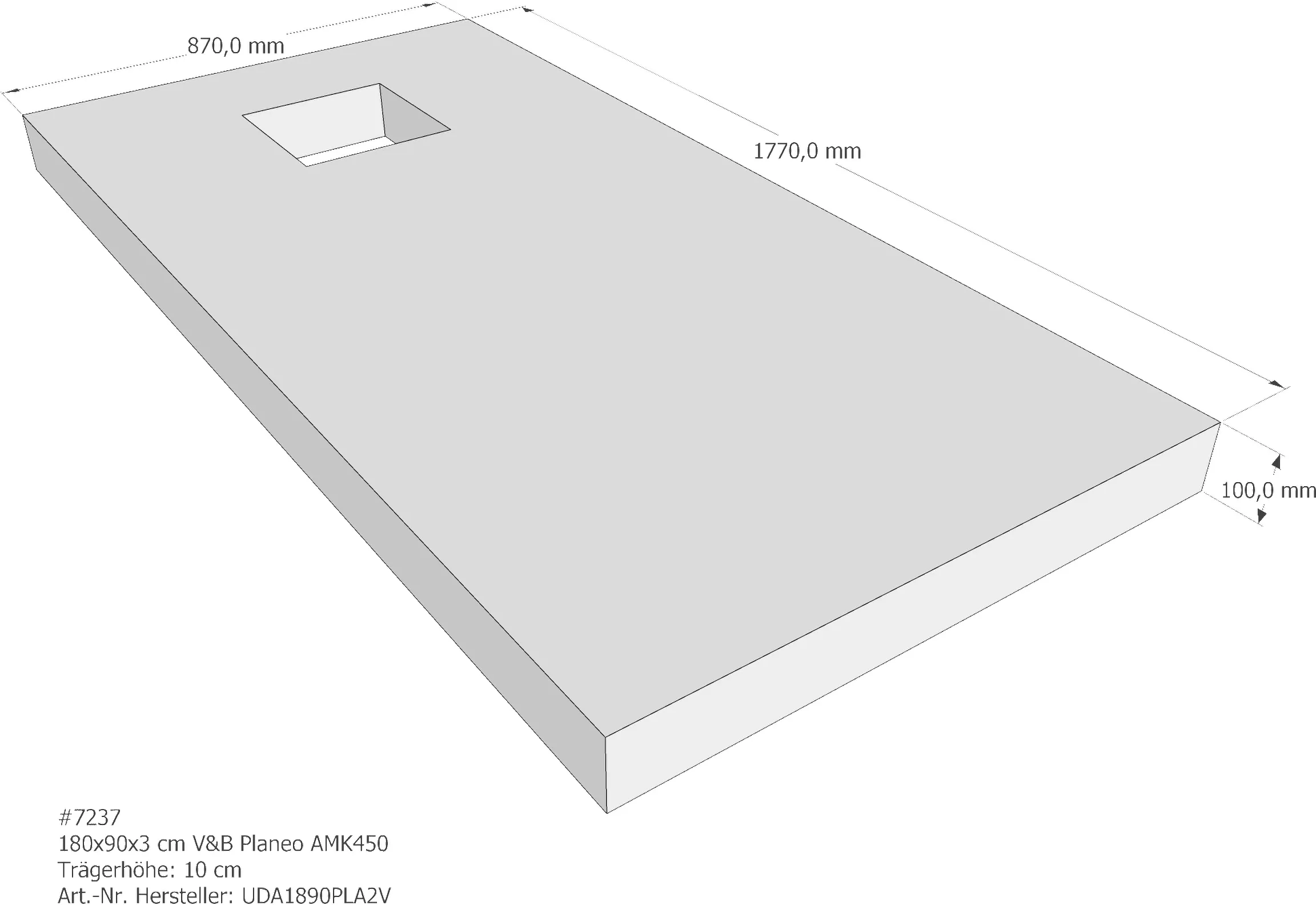 Duschwannenträger für Villeroy & Boch Planeo 180 × 90 × 3 cm