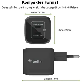 Belkin BoostCharge Pro, USB-C GaN technology - 2 Ports, Schnellladen mit Power Deliver und PPS
